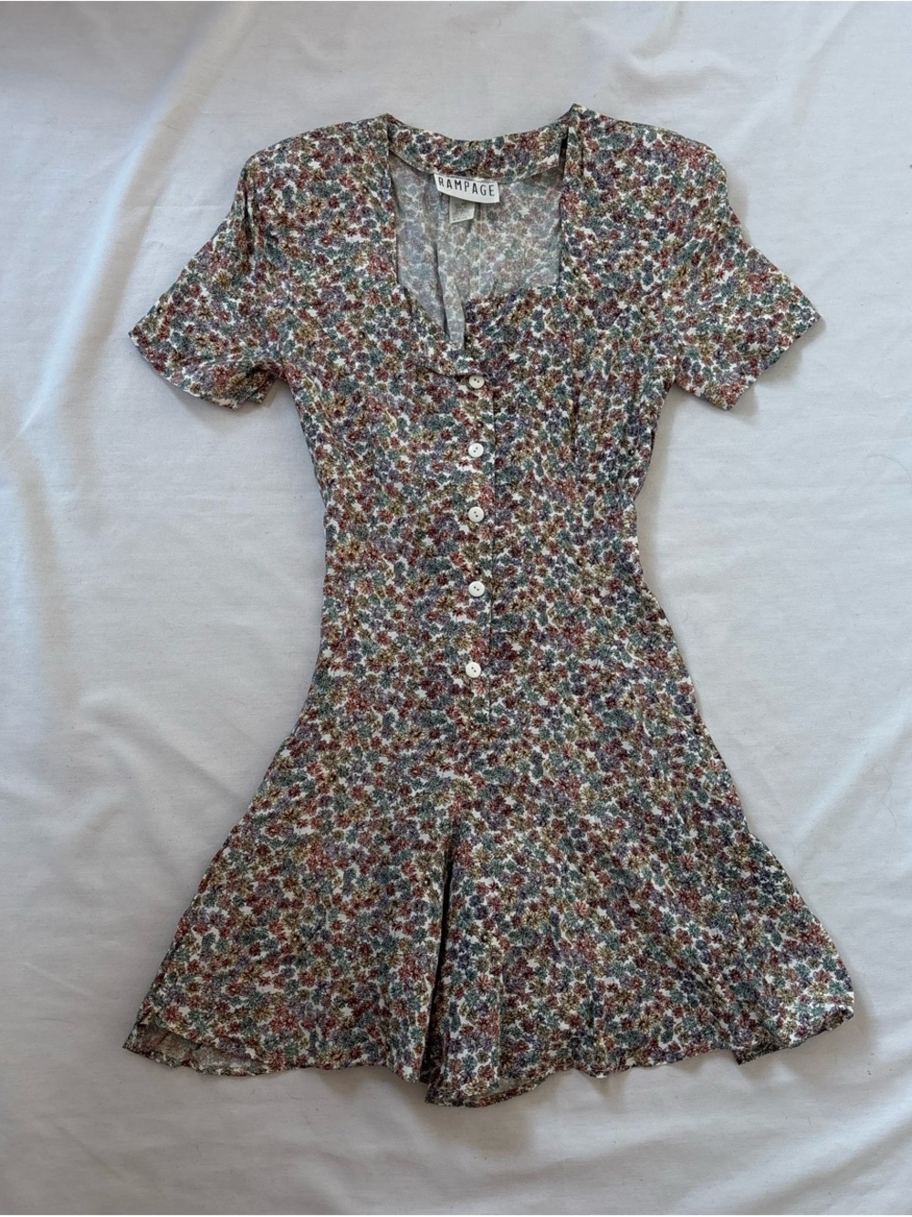 Rampage Petite Floral Button-Up Mini Dress in Cream, Blue, Red